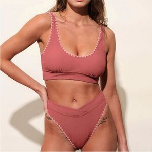 NWT Berlook Contrast Stitch Bikini Set Bottom and Top Swimsuit Size 16 Boho Chic